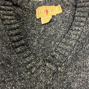 J Crew Vintage Wool Linen Striped V-neck Sweater, Gray, XL